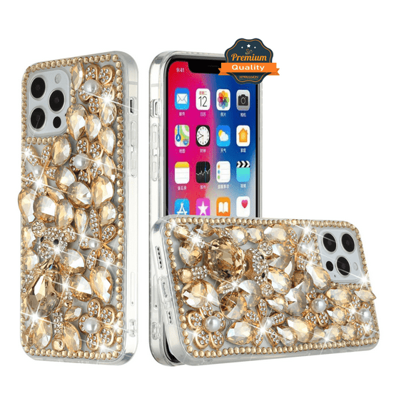 For Apple iPhone 17 AIR Full 3D Diamond Bling Case with Ornaments, Luxury Fashion Cover [Gold Bear]
