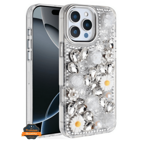 For Apple iPhone 17 AIR Full Bling Glitter Diamond Flower Case Sparkly Fashion Protective Cover [Clear]