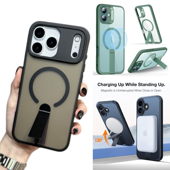 For Apple iPhone 17 AIR Kickstand Case Magnetic Frosted TPU Slim Shockproof Protective Phone Cover [Black]
