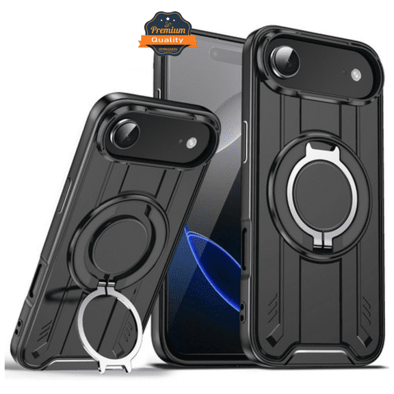 For Apple iPhone 17 AIR Magnetic Ring Stand Case, 360 Large Rotating, Hybrid Shockproof Protection Cover [Black]