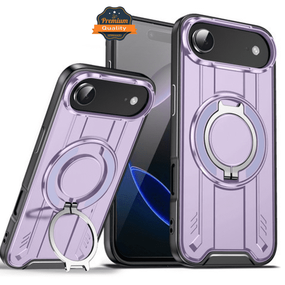 For Apple iPhone 17 AIR Magnetic Ring Stand Case, 360 Large Rotating, Hybrid Shockproof Protection Cover [Purple]