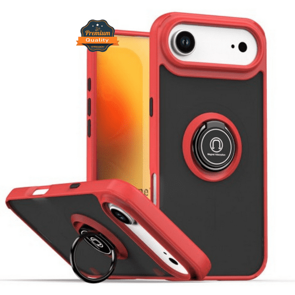 For Apple iPhone 17 AIR Ring Stand Case, Slim Hybrid Matte Magnetic Back Holder Cover [Red]