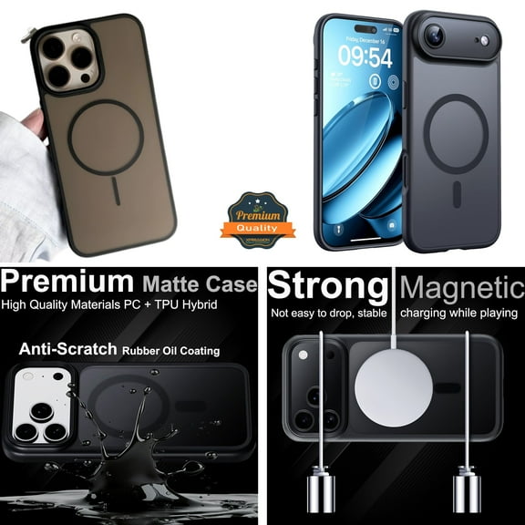 For Apple iPhone 17 AIR Translucent Magnetic Case Slim Shockproof Cover with MagSafe Support [Black]