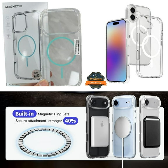 For Apple iPhone 17 Hybrid Transparent Case with Magnetic Back Circle Slim Shockproof Cover [Blue /Teal