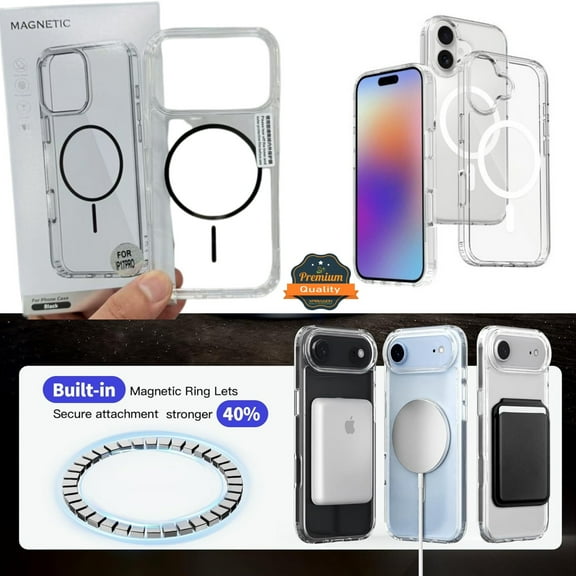 For Apple iPhone 17 Pro Max Hybrid Transparent Case with Magnetic Back Circle Slim Shockproof Cover [Black]