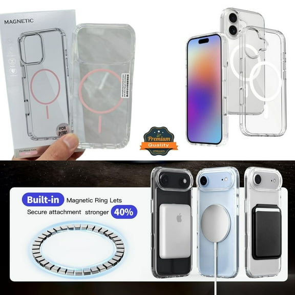 For Apple iPhone 17 Pro Max Hybrid Transparent Case with Magnetic Back Circle Slim Shockproof Cover [Pink]
