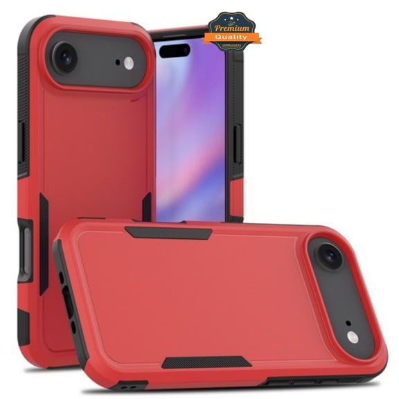 For Apple iPhone 17 Rugged Heavy-Duty Dual Layer Military-Grade, Rubber TPU Defender, Hybrid Shockproof Phone Case Cover Red