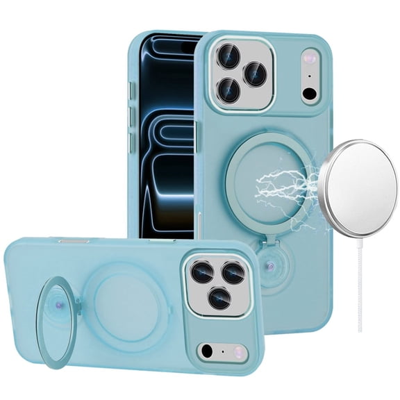 For Apple iPhone 18 Pro Compatible Hoop 360 degree Ring Stand HD Transparent Chrome Hybrid Case Cover - Sky Blue