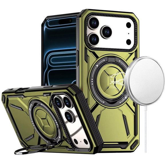 For Apple iPhone 18 Pro Loop Hybrid with [Magnetic Ring Circle] 360 degrees Rotational Kickstand Case Cover - Midnight Green