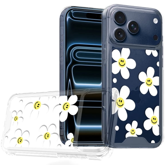 For Apple iPhone 18 Pro Max Beautiful TPU Designs Case Case - White Daisies with Yellow Smiley Faces