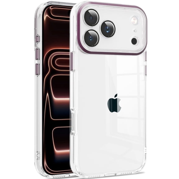 For Apple iPhone 18 Pro Transparent Clear Hybrid with Matching Metal Buttons and Camera Protection - Dark Cherry