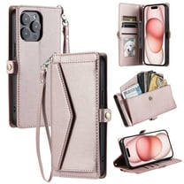 For Apple iPhone 7 / 8 / SE 2022 & 2020 Case Wallet, Cards Holder RFID Blocking Crossbody Shoulder Strap Hand Wrist Bumper Shockproof Flip Cover Stand Protective PU Leather Phone Case,Rosegold