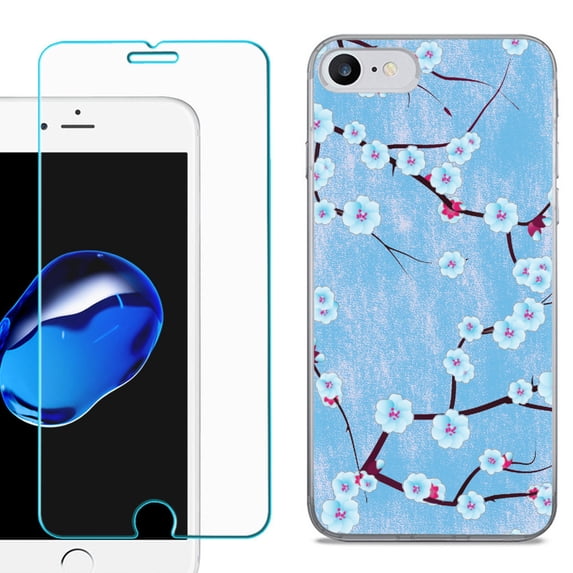 For Apple iPhone 7 / iPhone 8 Case, Slim-Fit TPU Phone Case, with Tempered Glass Screen Protector, by OneToughShield ® - Blossom Sky