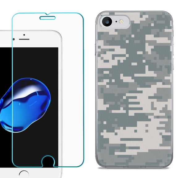 For Apple iPhone 7 / iPhone 8 Case, Slim-Fit TPU Phone Case, with Tempered Glass Screen Protector, by OneToughShield ® - Digital Camo