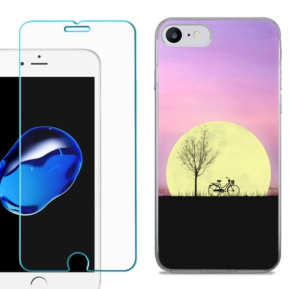 For Apple iPhone 7 / iPhone 8 Case, Slim-Fit TPU Phone Case, with Tempered Glass Screen Protector, by OneToughShield ® - Moonlight Bike