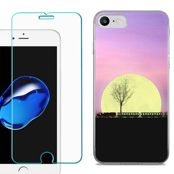 For Apple iPhone 7 / iPhone 8 Case, Slim-Fit TPU Phone Case, with Tempered Glass Screen Protector, by OneToughShield ® - Moonlight Train
