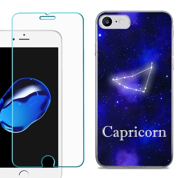 For Apple iPhone 7 / iPhone 8 Case, Slim-Fit TPU Phone Case, with Tempered Glass Screen Protector, by OneToughShield ® - Zodiac / Capricorn