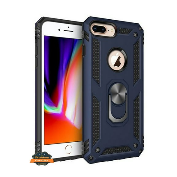 For Apple iPhone 8 Plus/7 Plus/6 6S Plus Hybrid Dual Layer PC + TPU with Ring Stand Metal Kickstand Heavy Duty Armor Phone Case Cover by Xpression - Blue