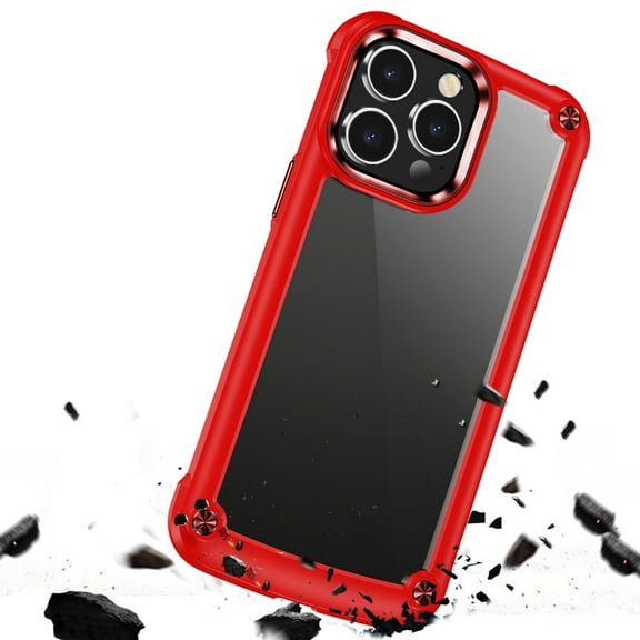 For Apple iPhone 8 Plus/7 Plus/6 6S Plus Hybrid Transparent Rubber Metal Buttons & Camera Edges TPU Corner Bumper Cover ,Xpm Phone Case [ Red ]