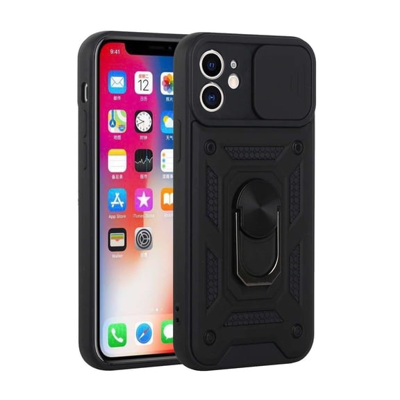 For Apple iPhone 8 Plus/7 Plus ELITE Camera Push Magnetic Ring Stand Hybrid Case Cover - Black