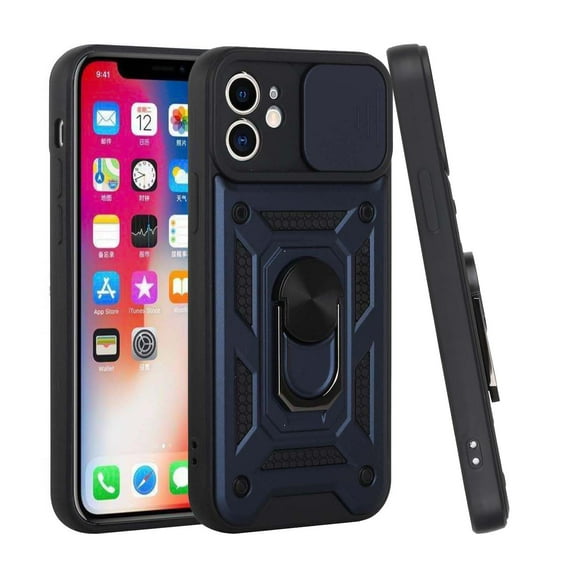 For iPhone 8 Plus/7 Plus Case Camera Lens Cover with Ring Stand + Tempered Glass