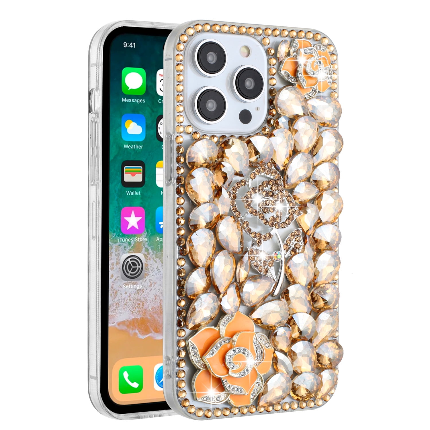 For Apple iPhone Plus/7 Plus Flowers Bling Crystal 3D Full