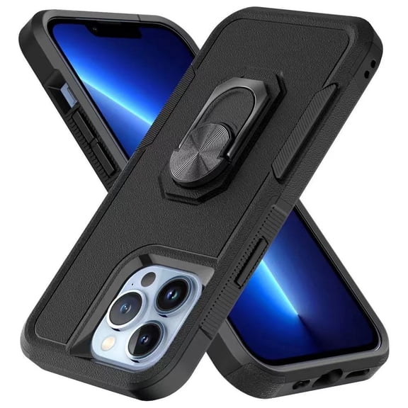 For Apple iPhone 8 Plus /7 Plus Hybrid Rugged Hard Drop-Proof 3 Layer Protection Military Grade with Metal Ring Stand Cover ,Xpm Phone Case [ Black ]