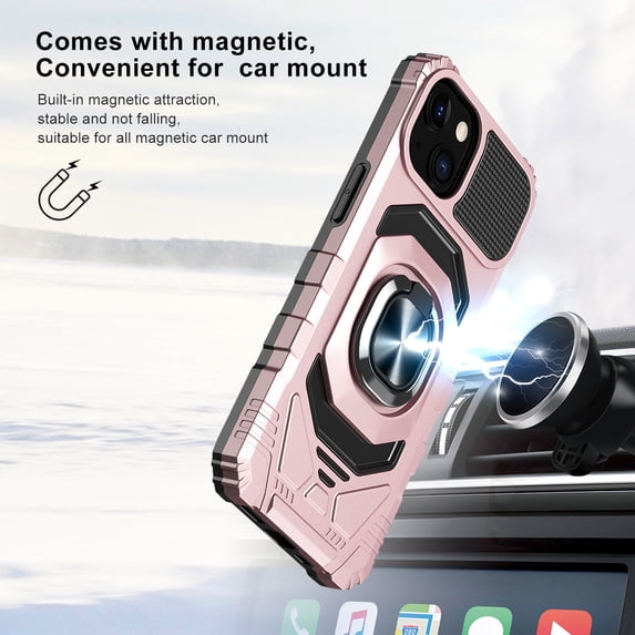 For Apple iPhone 8 Plus/7 Plus Robotic Hybrid with Magnetic Ring Stand Case Cover - Rose Gold