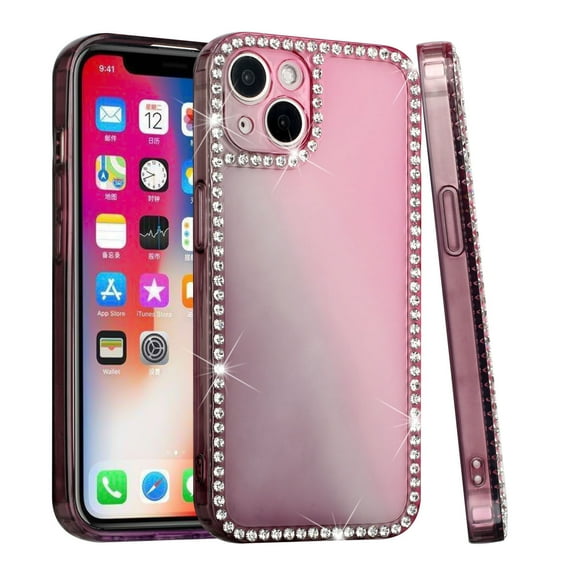 For Apple iPhone 8 Plus/7 Plus Two Tone Gradient All Around Diamond Rhinestone Hybrid TPU Shiny Bling Frame Cover ,Xpm Phone Case [ Smoke ]