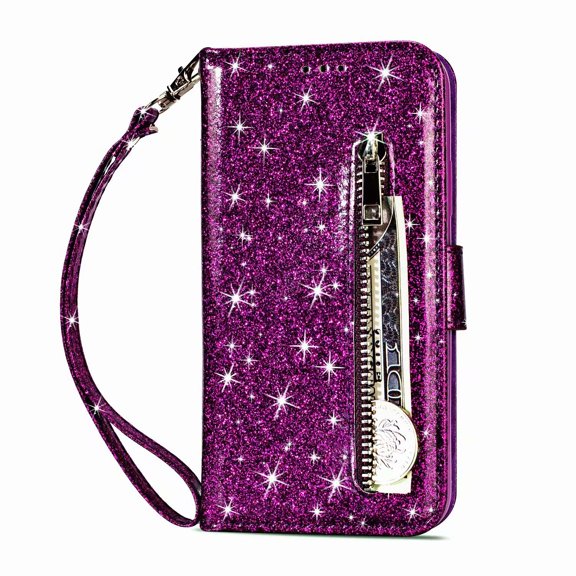 For Apple iPhone 8plus/7plus Wallet Leather Case Diamond Glitter Bling Zipper Stand Shockproof Cover