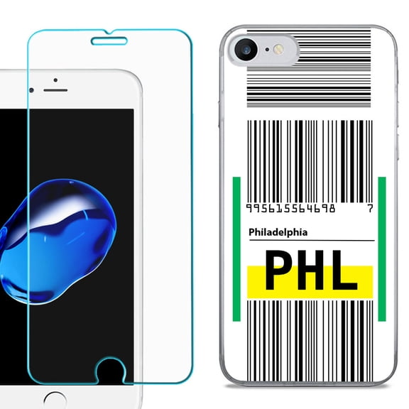 For Apple iPhone SE 2020 Case, Slim-Fit TPU Phone Case, with Tempered Glass Screen Protector, by OneToughShield ® - Airport Tag / Philadelphia