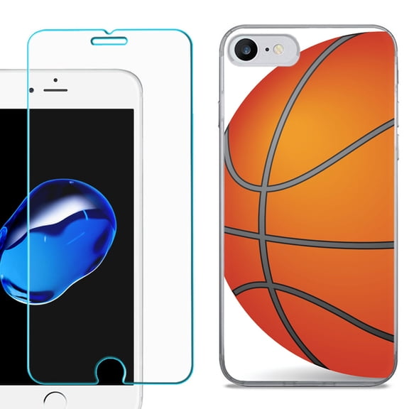 For Apple iPhone SE 2020 Case, Slim-Fit TPU Phone Case, with Tempered Glass Screen Protector, by OneToughShield  - Basketball
