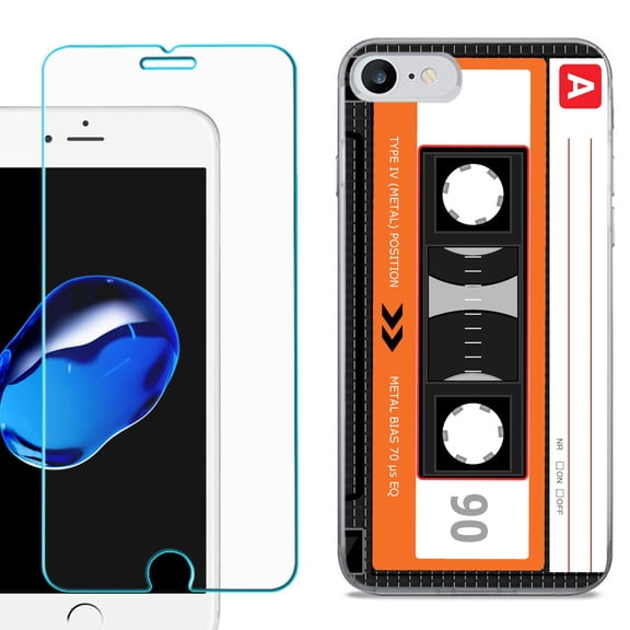 For Apple iPhone SE 2020 Case, Slim-Fit TPU Phone Case, with Tempered Glass Screen Protector, by OneToughShield ® - Cassette Orange