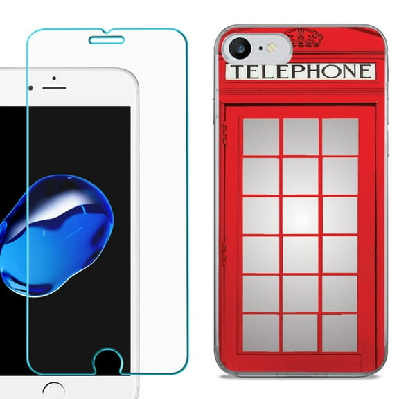 For Apple iPhone SE 2020 Case, Slim-Fit TPU Phone Case, with Tempered Glass Screen Protector, by OneToughShield - Phone Booth Red