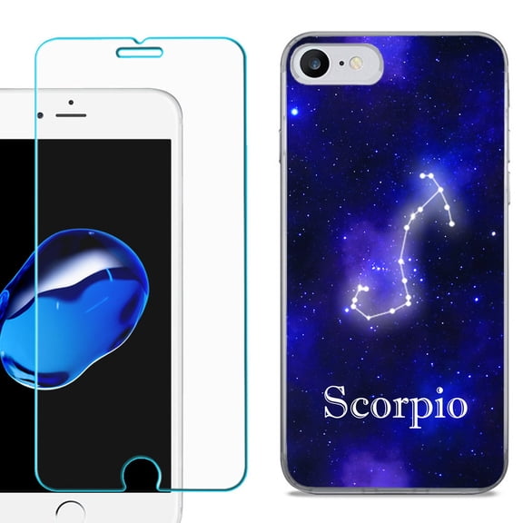 For Apple iPhone SE 2020 Case, Slim-Fit TPU Phone Case, with Tempered Glass Screen Protector, by OneToughShield  - Zodiac / Scorpio