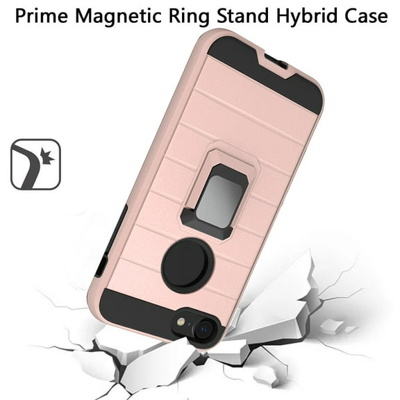For Apple iPhone SE 2022 /SE 2020/8/7 Magnetic Ring Holder Rubber Hybrid Kickstand Texture Rugged Armor Heavy Duty Cover ,Xpm Phone Case [Rose Gold]