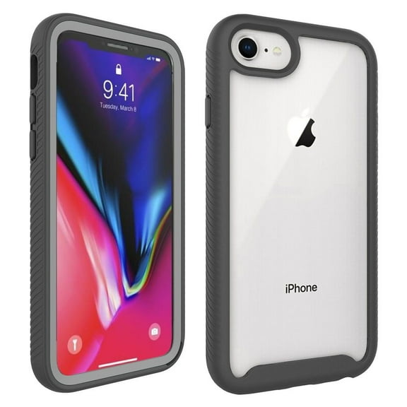 For Apple iPhone SE 3 (2022) SE/8/7 Clear Dual Layer Rugged Bumper Frame Heavy Duty Hybrid Shockproof Rubber TPU Hard Cover ,Xpm Phone Case [ Black ]