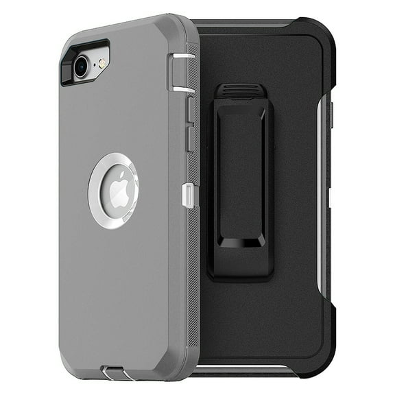 For Apple iPhone SE 3rd Gen 2022 / iPhone SE 2nd Gen 2020 Heavy Duty Shockproof Armor Protective Hybrid Case Cover With Clip Gray/White