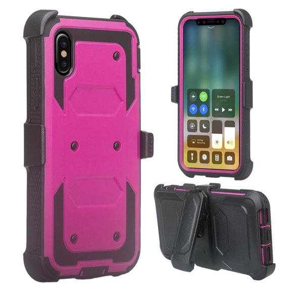 For Apple iPhone X Case, SOGA [TriGuard] Shockproof Rugged Hybrid Armor Case Cover with Belt Clip Holster & Built-in Screen Protector for Apple iPhone X - Purple