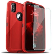For Apple iPhone XR 10 Shockproof Protective Rugged Defender Case With FREE Screen Protector Red