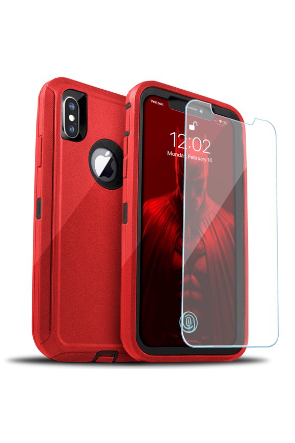 For Apple iPhone XR 10 Shockproof Protective Rugged Defender Case With FREE Screen Protector Red