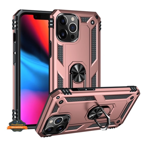For Apple iPhone XR (6.1") Shockproof Hybrid Dual Layer Hard PC TPU with Ring Stand Kickstand Heavy Duty Armor Shell Phone Case Cover by Xpression [Rose Gold]