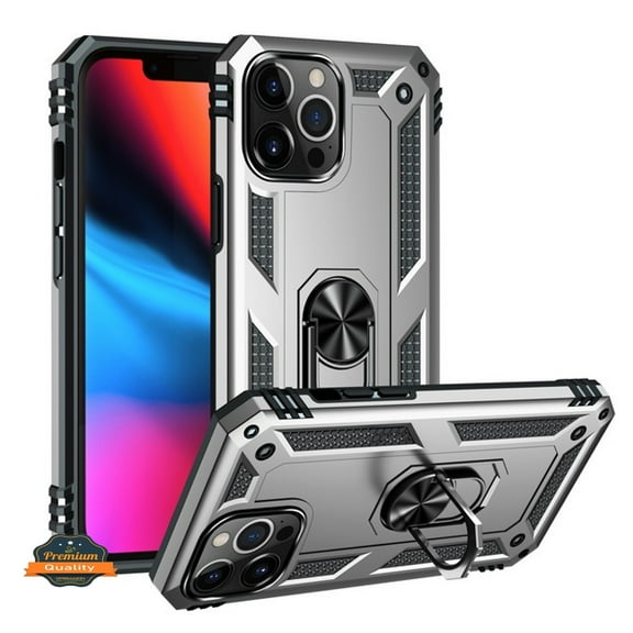 For Apple iPhone XR (6.1") Shockproof Hybrid Dual Layer Hard PC TPU with Ring Stand Kickstand Heavy Duty Armor Shell Phone Case Cover by Xpression [Silver]