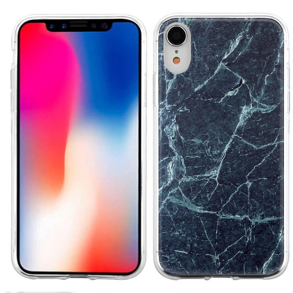 For Apple iPhone XR Case, OneToughShield Scratch-Resistant Slim-Fit TPU Protective Phone Case Cover - Marble / Blue