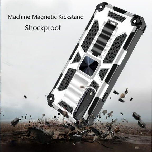 For Apple iPhone XR Heavy Duty Hybrid Shockproof [Military Grade] Rugged Protective Fit Built-in Magnetic Car Mount Kickstand Cover ,Xpm Phone Case [Silver]