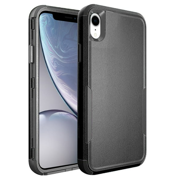 For Apple iPhone XR Tough Anti-Slip Hybrid Case Cover - Black/Black