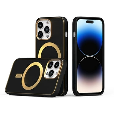 For Apple iPhone XR Ultimate PU Leather Hybrid with MagSafe Compatible Bumper Gold Frame Protection Cover ,Xpm Phone Case [ Black ]