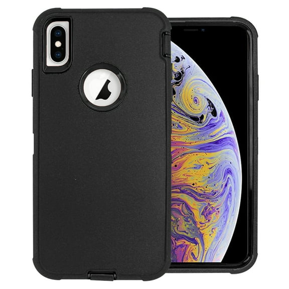 For Apple iPhone XS Max Slim Defender Shockproof Hybrid Case Cover - Black Black