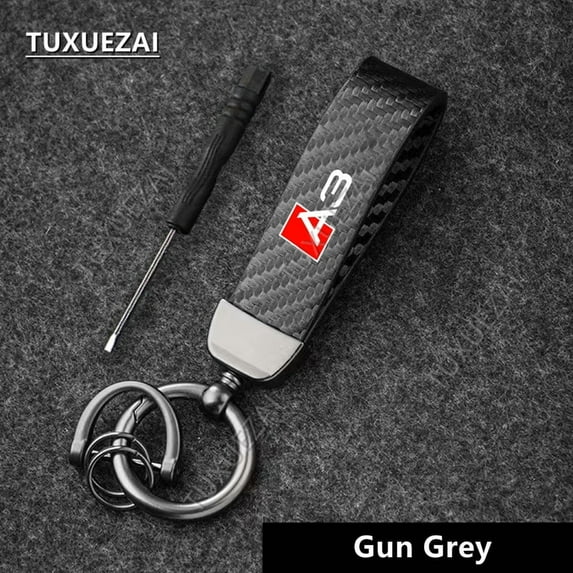 For Audi A3 Leather Carbon fiber Keychain Car Key Ring With Horseshoe Buckle Car Styling Accessories