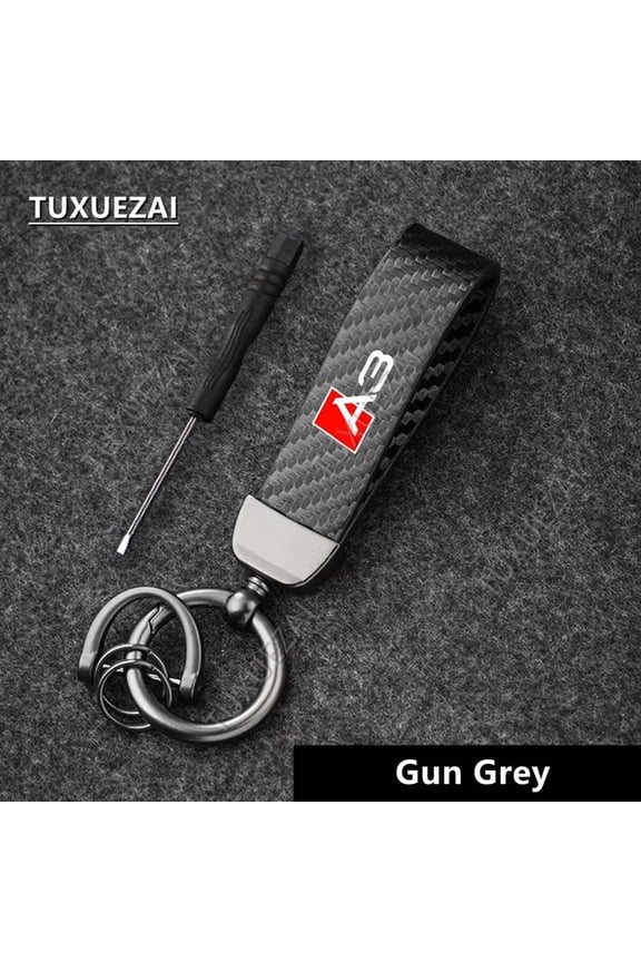 For Audi A3 Leather Carbon fiber Keychain Car Key Ring With Horseshoe Buckle Car Styling Accessories